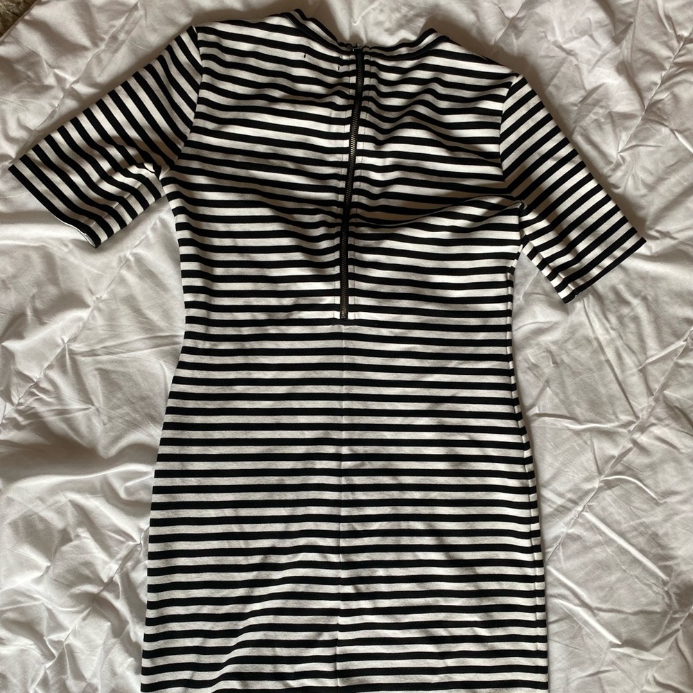 Sunday best black and white stripped short sleeve dress, size 6